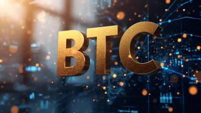 BTC acronym meaning displayed in bold futuristic typography on a digital background